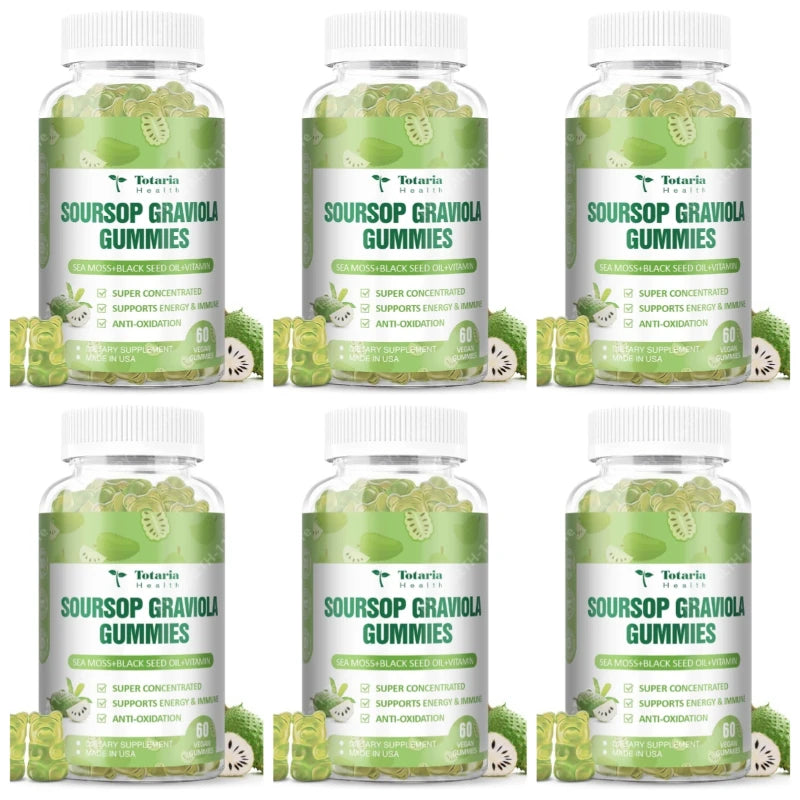 Soursop Graviola Gummies with Sea Moss Black Seed Oil Vitamin Energy Antioxidant Immune Wellness Support 60 Count