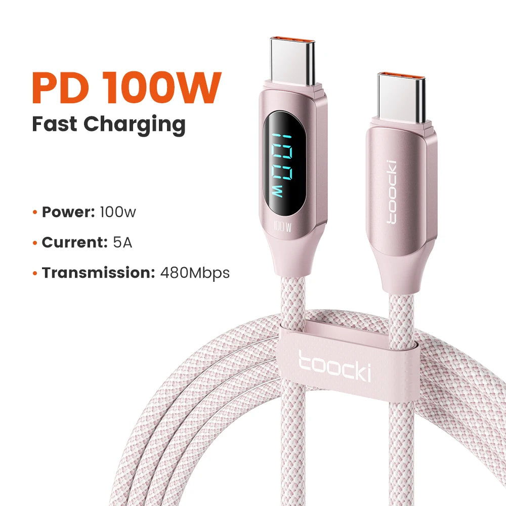 Toocki 100W Type C to Type C Cable PD Fast Charging Charger USB C to USB C Display Cable For Macbook iPad Data Cord Wire