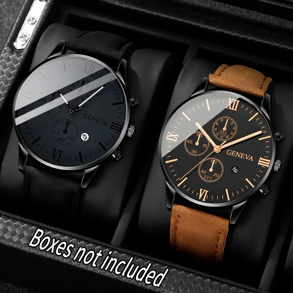 2 Pcs/set Men's Watch Wristwatch Set, Casual Sport Men's Watch Set, Quartz Pointer Date Watch Set for Holiday Gift Watches Set