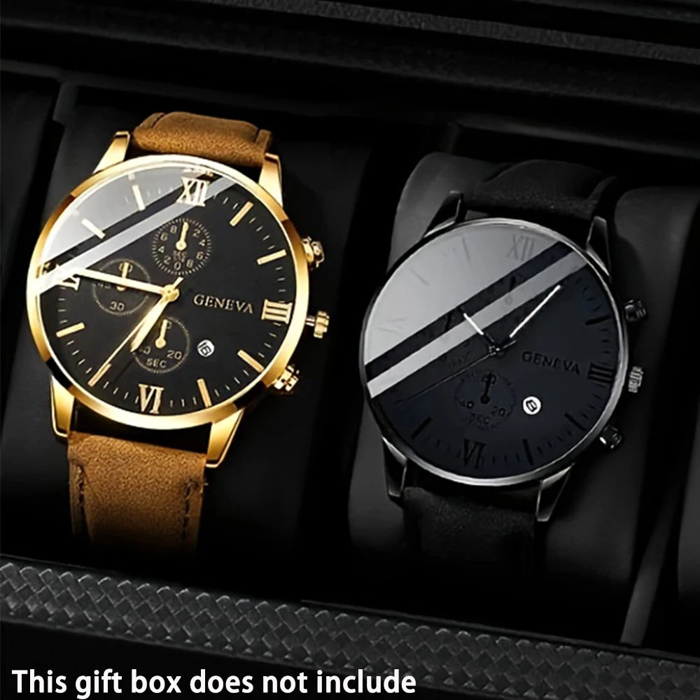2 Pcs/set Men's Watch Wristwatch Set, Casual Sport Men's Watch Set, Quartz Pointer Date Watch Set for Holiday Gift Watches Set