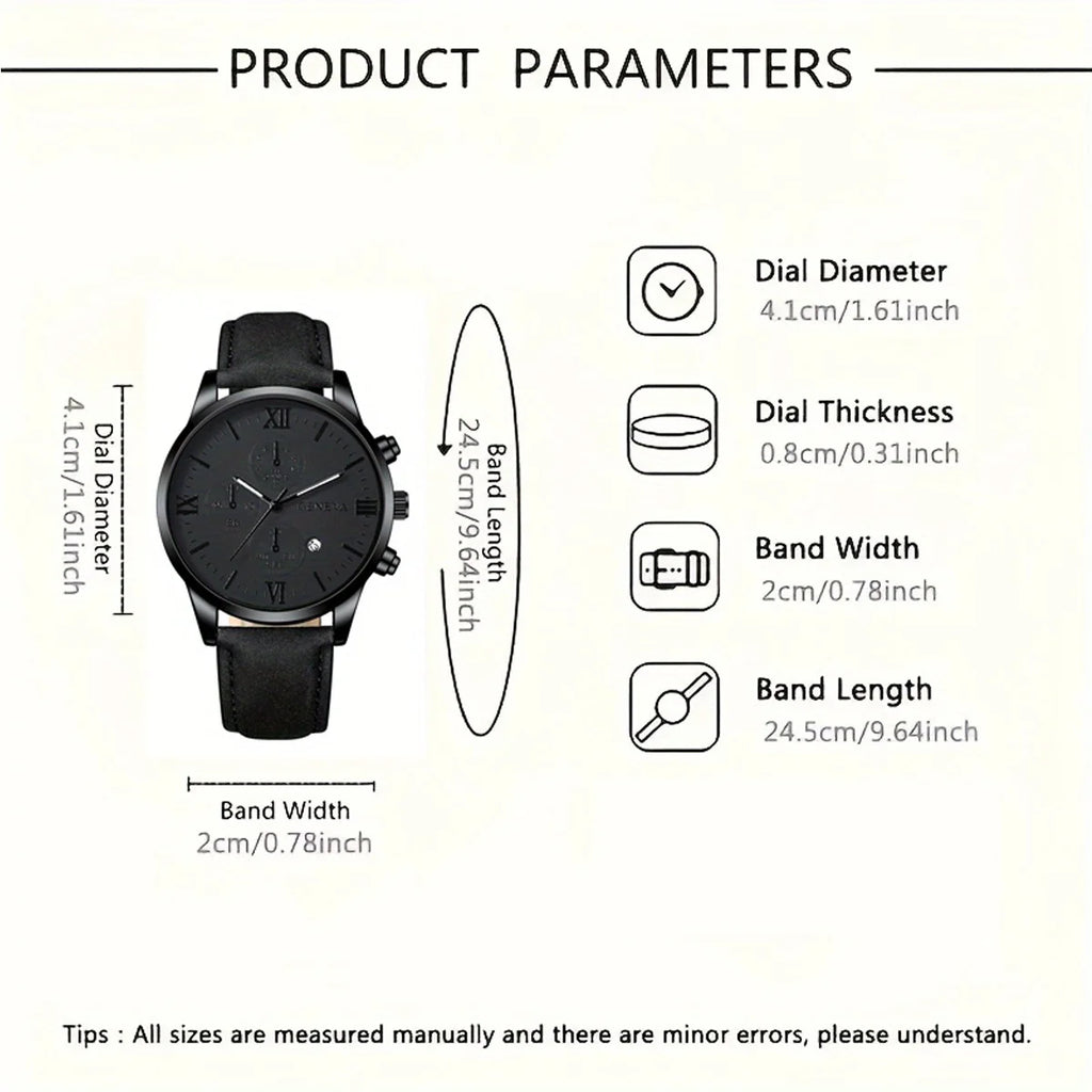 2 Pcs/set Men's Watch Wristwatch Set, Casual Sport Men's Watch Set, Quartz Pointer Date Watch Set for Holiday Gift Watches Set
