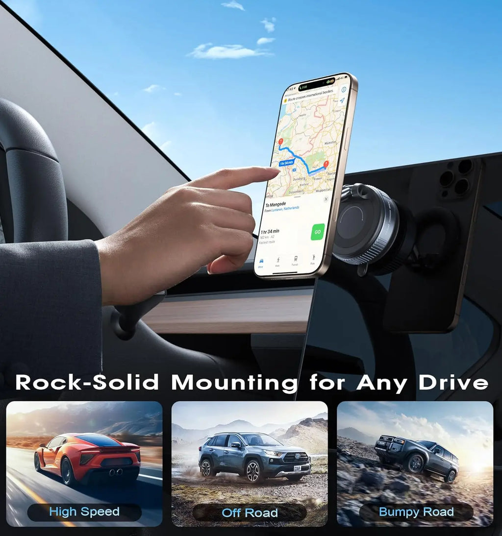 Foldable Vacuum Suction Magnetic Phone Mount 360° Rotatable Mobile Holder for Car Windshield Dashboard and Desktop Use