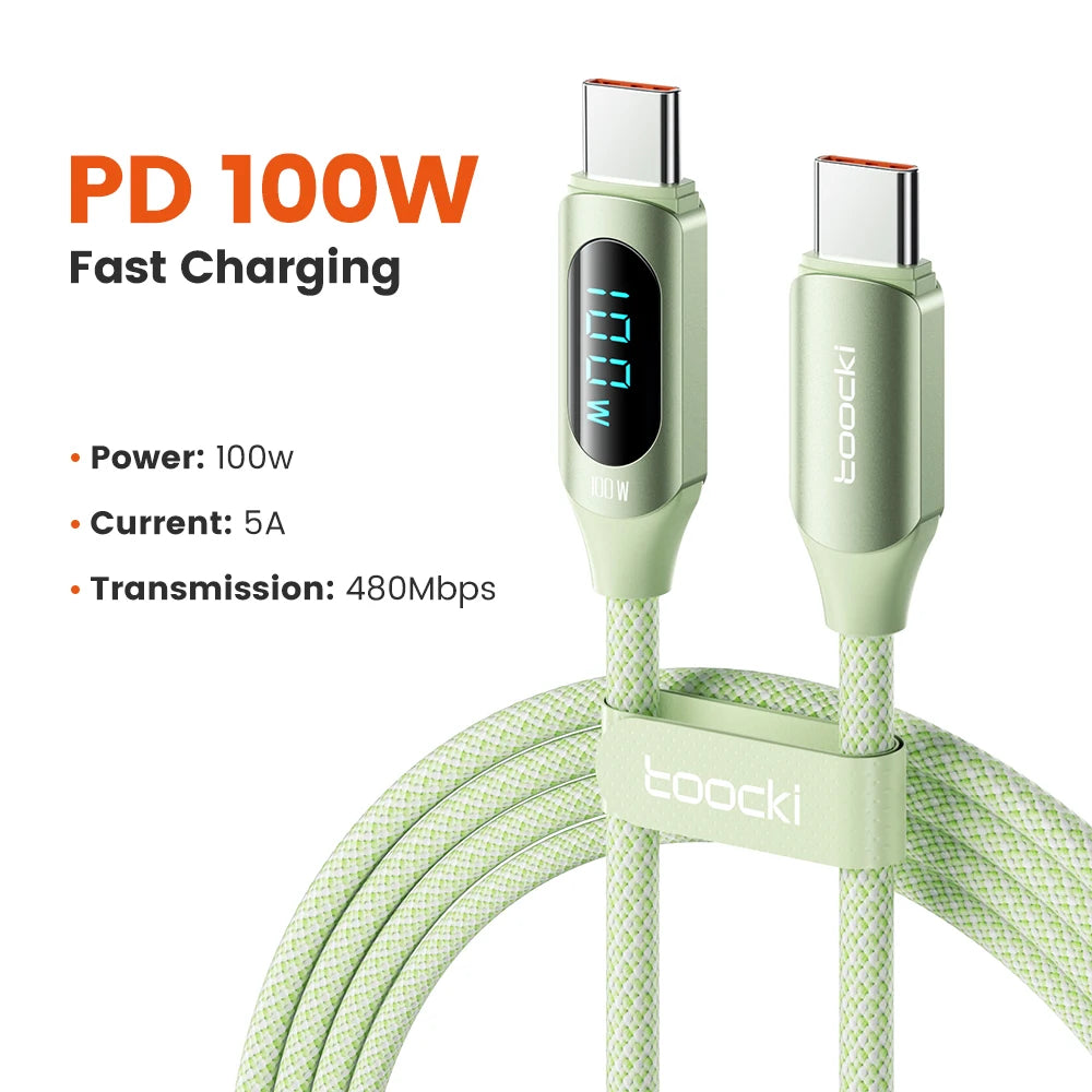 Toocki 100W Type C to Type C Cable PD Fast Charging Charger USB C to USB C Display Cable For Macbook iPad Data Cord Wire