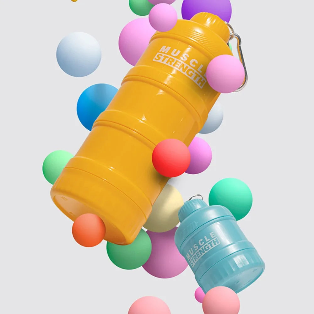 1/2/3-layer Portable Protein Powder Box with Mountaineering Buckle Funnel Powder Box Fitness Supplement Bottle Handle Layered