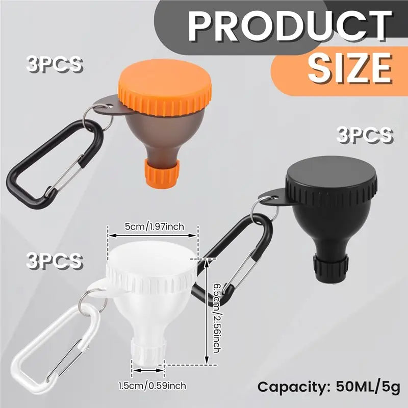 ABFU-9Pcs Protein Powder Funnel Set 50Ml Portable Mini Protein Powder Bottle Carabiner & Reinforced Cap For Workout Fitness