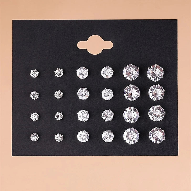 12 Pairs Of Luxurious, Simple, Shiny, And Caring Zirconia Decorative Earrings Are Suitable For Gifts To Parties,And Couples