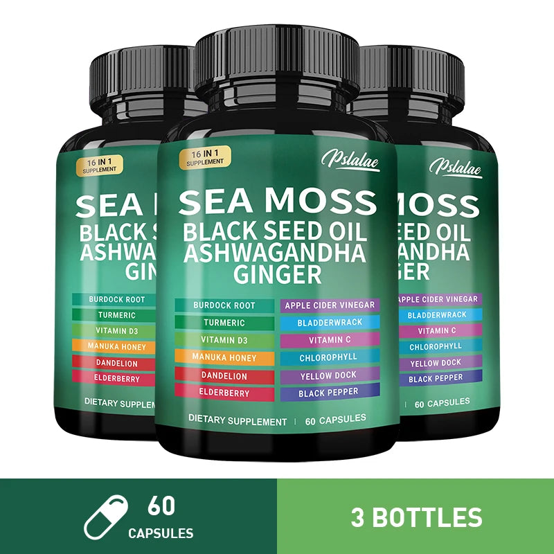 Sea Moss | Black Seed Oil | Ashwagandha | Ginger - Immune System Energy Gut Health Skin & Joint Support