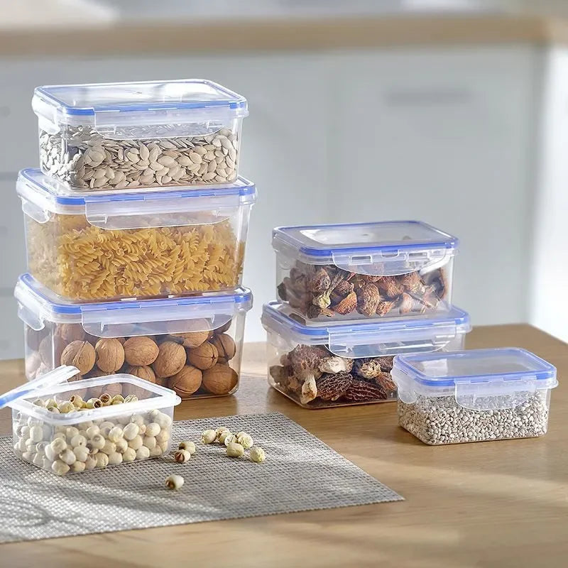Sealed Rectangular Refrigerator Storage Box with Lid Plastic Crisper Microwave-Heated Lunch Box with Lid
