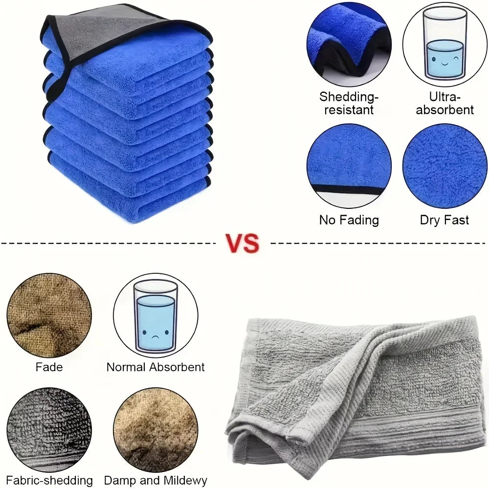 1/2/6pcs Microfiber Cleaning Towel Thicken Soft Drying Cloth Car Body Washing Towels Double Layer Clean Rags Car Accessories