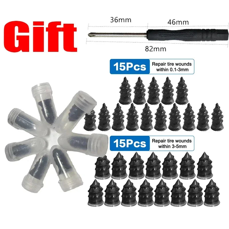 Universal Vacuum Tyre Repair Nail Kit Tubeless Tire Puncture Screw Fix Car Motorcycle ATV Patch Set