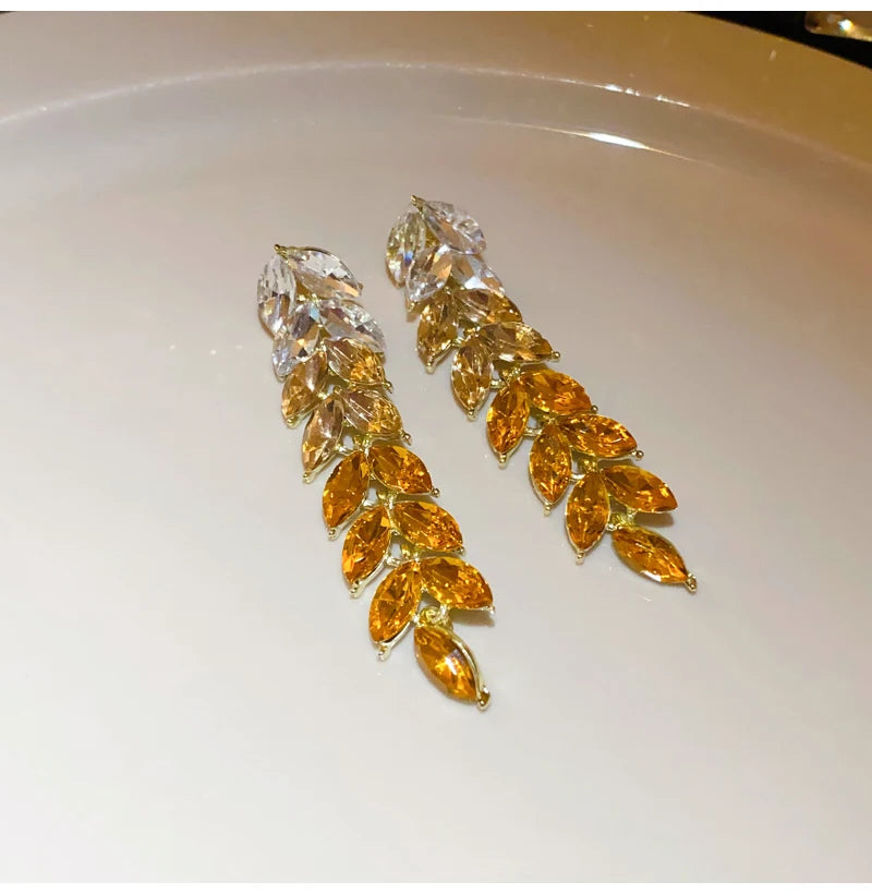 Shiny Crystal Zircon Long Stud Earrings for Women Geometric Hanging Drop Tassel Earring Fashion Party Vintage Pendant Jewelry