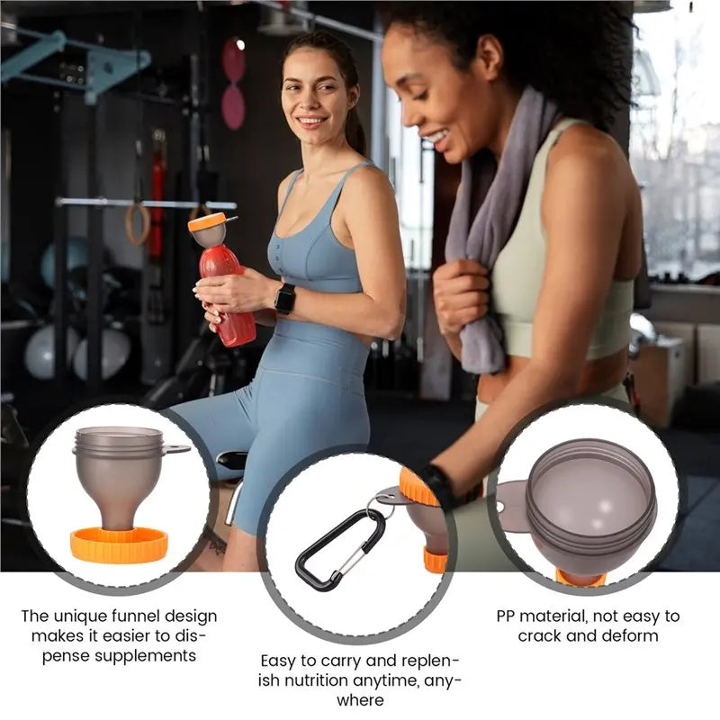ABFU-9Pcs Protein Powder Funnel Set 50Ml Portable Mini Protein Powder Bottle Carabiner & Reinforced Cap For Workout Fitness