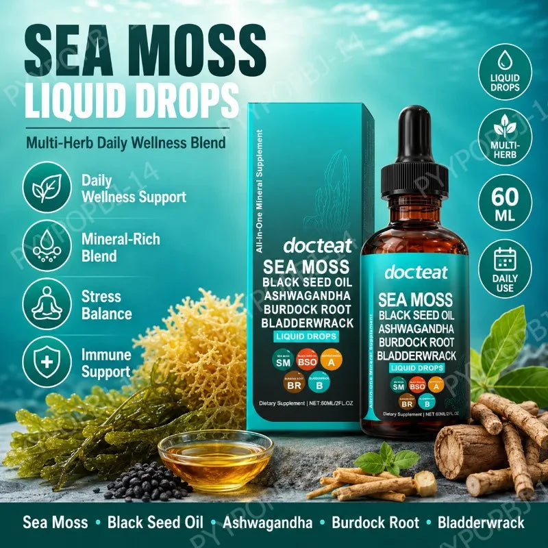 Docteat Sea Moss Liquid Drops 60ML Intestinal Health Digestion Skin Moisture Immune Support Nutritional Supplement