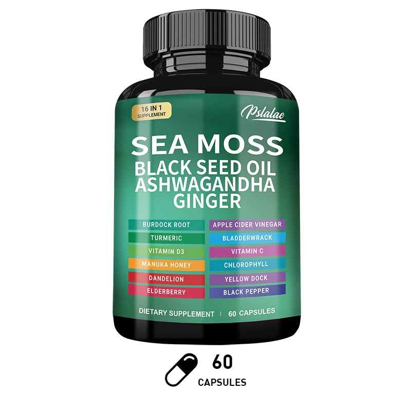 Sea Moss | Black Seed Oil | Ashwagandha | Ginger - Immune System Energy Gut Health Skin & Joint Support