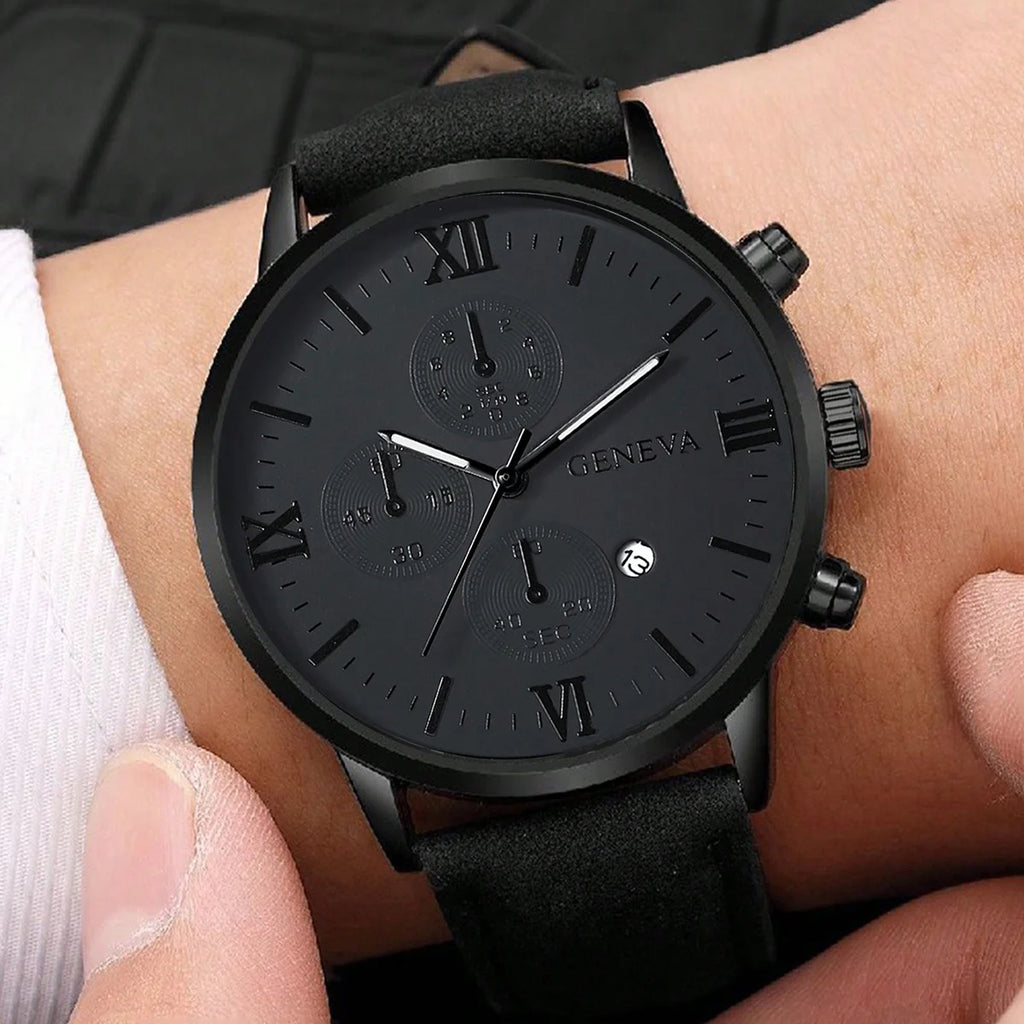 2 Pcs/set Men's Watch Wristwatch Set, Casual Sport Men's Watch Set, Quartz Pointer Date Watch Set for Holiday Gift Watches Set