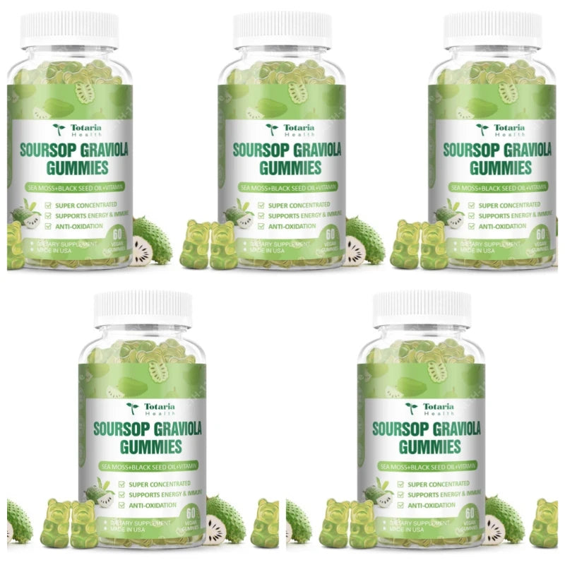 Soursop Graviola Gummies with Sea Moss Black Seed Oil Vitamin Energy Antioxidant Immune Wellness Support 60 Count