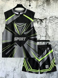 Men's Geometric Sport Print Sleeveless Tank & Shorts Set, Loose Comfort Athletic Outfit