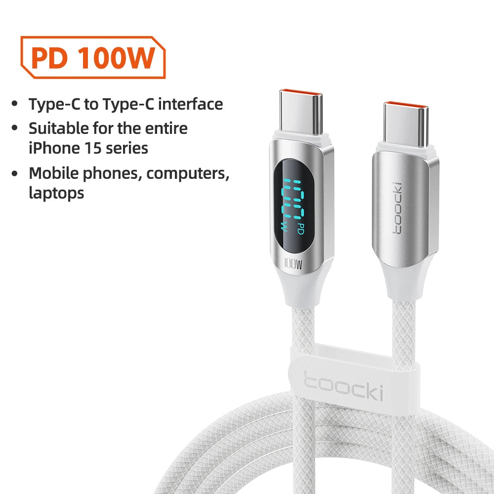 Toocki 100W Type C to Type C Cable PD Fast Charging Charger USB C to USB C Display Cable For Macbook iPad Data Cord Wire