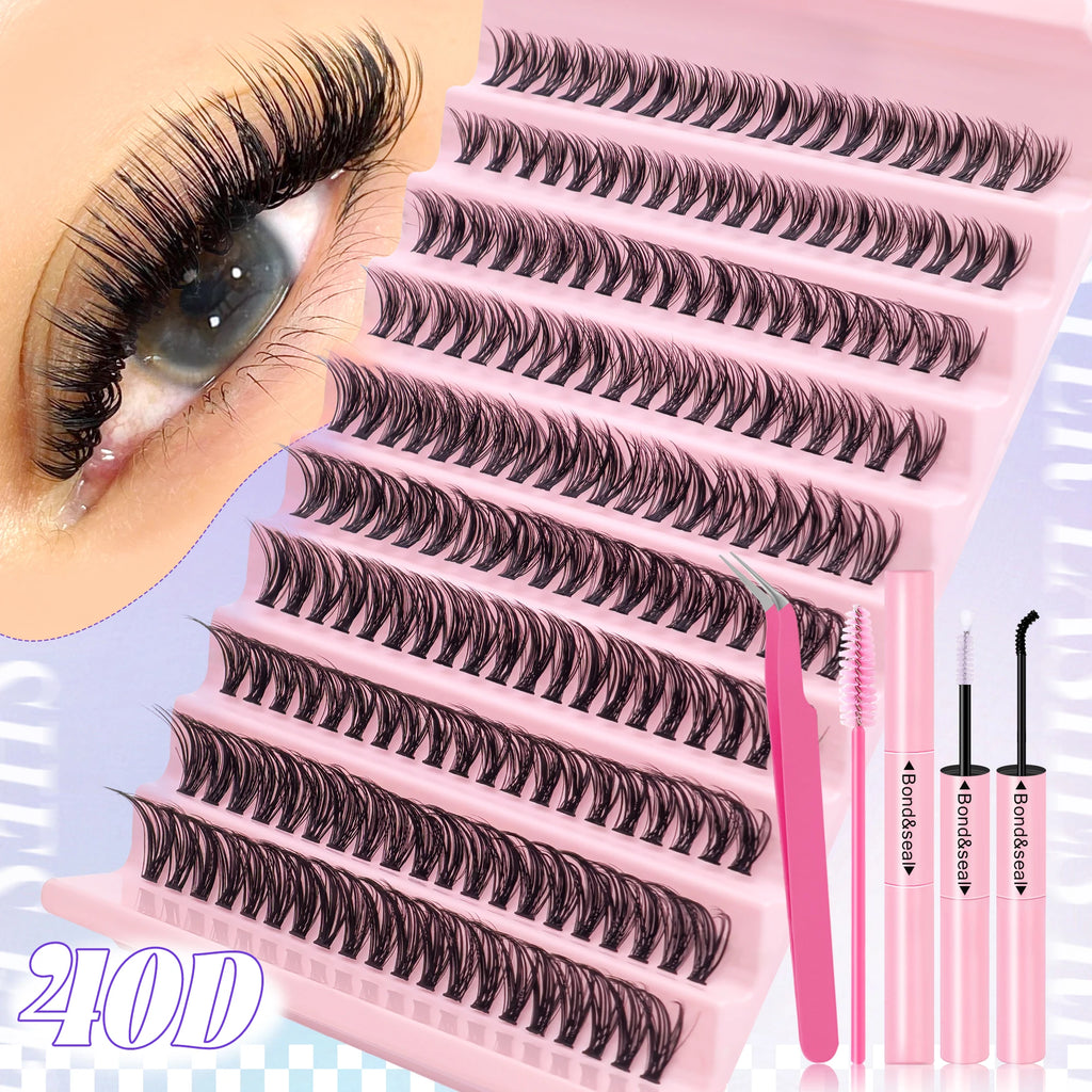 720/200pcs eyelash Extension Kit Fluffy Eyelash Extension kit with Lash Bond and Seal Lash Tweezers Thick Lash Clusters Wispy