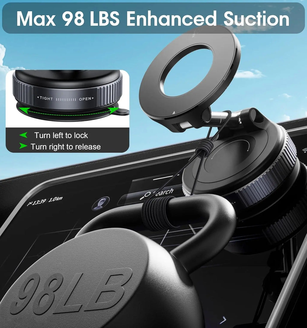 Foldable Vacuum Suction Magnetic Phone Mount 360° Rotatable Mobile Holder for Car Windshield Dashboard and Desktop Use