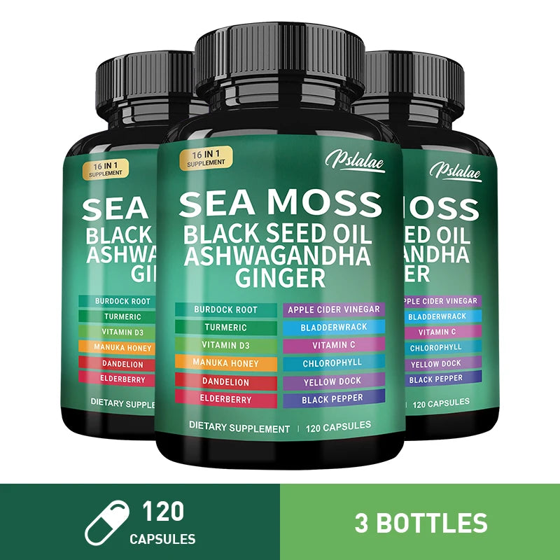 Sea Moss | Black Seed Oil | Ashwagandha | Ginger - Immune System Energy Gut Health Skin & Joint Support