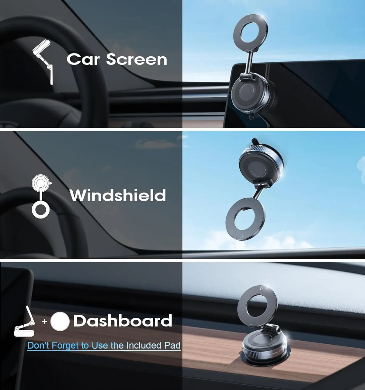 Foldable Vacuum Suction Magnetic Phone Mount 360° Rotatable Mobile Holder for Car Windshield Dashboard and Desktop Use