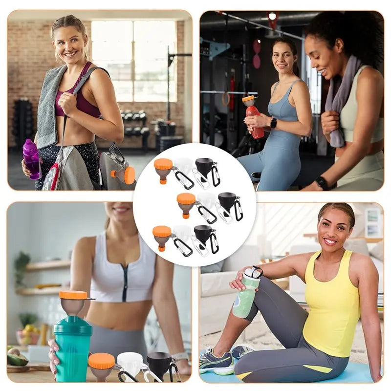 ABFU-9Pcs Protein Powder Funnel Set 50Ml Portable Mini Protein Powder Bottle Carabiner & Reinforced Cap For Workout Fitness