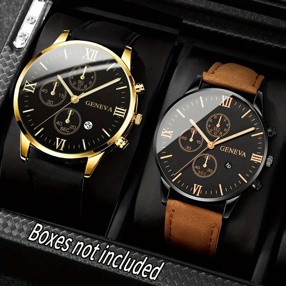 2 Pcs/set Men's Watch Wristwatch Set, Casual Sport Men's Watch Set, Quartz Pointer Date Watch Set for Holiday Gift Watches Set
