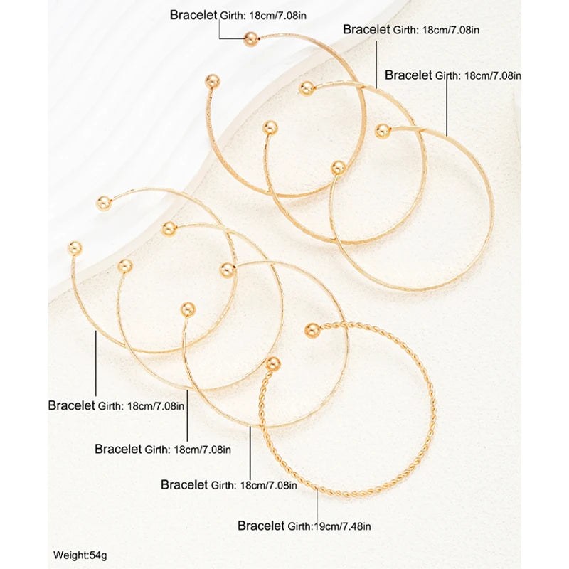 7 Pcs/Set Punk Gold Color Bracelets for Women Streetwear Goth Heart Prints Metal Design Open Bangle Fashion Jewelry Gifts