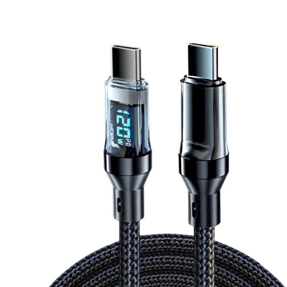 NNBILI 120W C-C and A-C Cable Phone Super Fast Charging Cable With LED Display Data Cord not for iPhone xiaomi Samsung