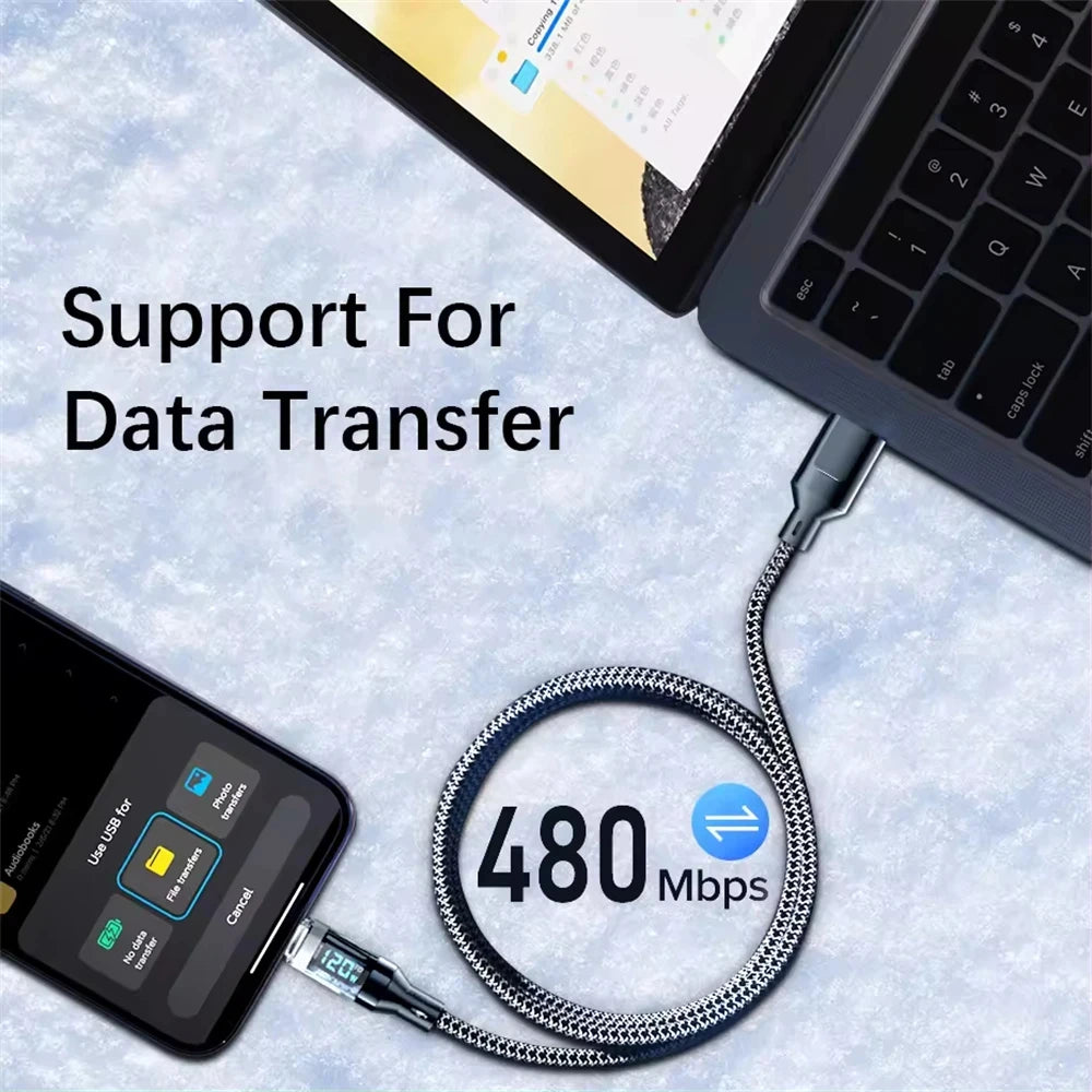 NNBILI 120W C-C and A-C Cable Phone Super Fast Charging Cable With LED Display Data Cord not for iPhone xiaomi Samsung