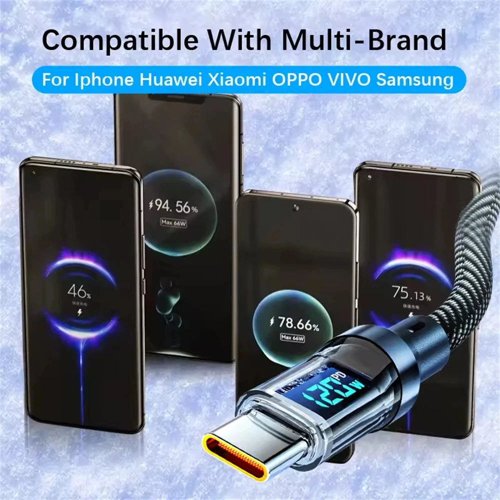 NNBILI 120W C-C and A-C Cable Phone Super Fast Charging Cable With LED Display Data Cord not for iPhone xiaomi Samsung